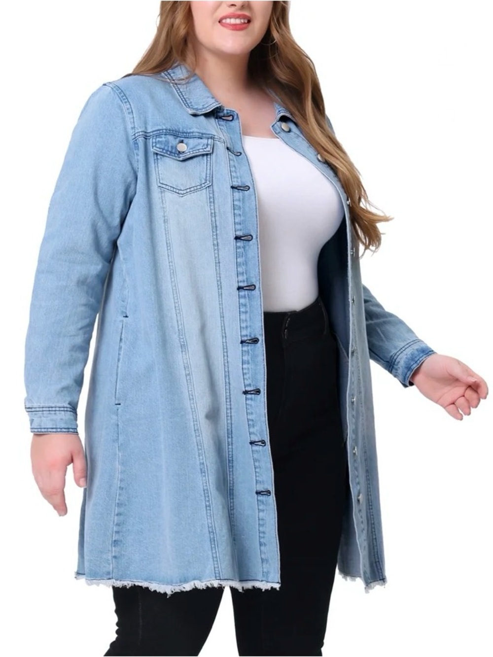 Agnes Orinda Women's Plus Jeans Long Sleeve Long Denim Jackets, Size 1X, 2X, 3X